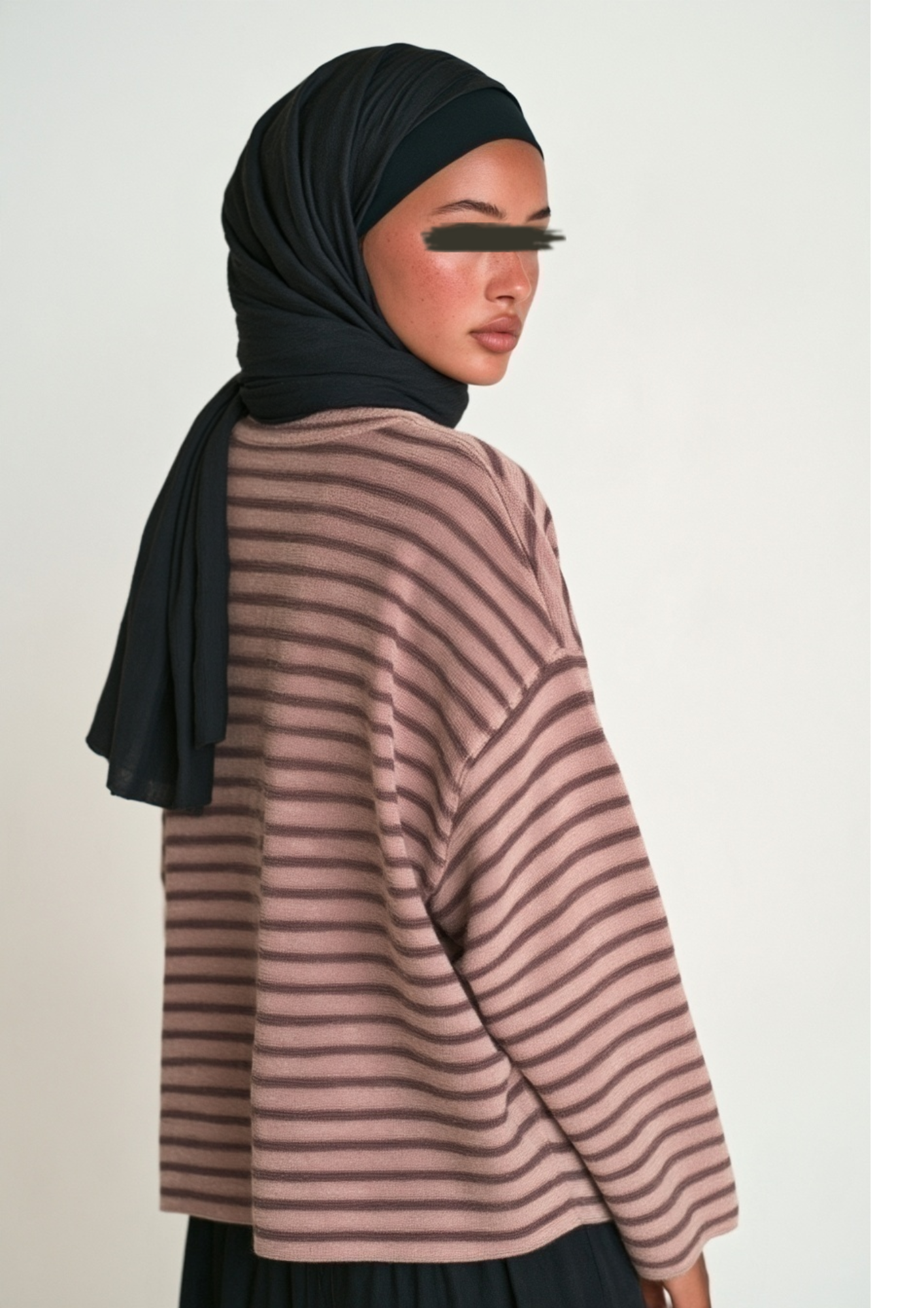 T-shirt modeste à manches longue, rose à rayures noires – Image 4