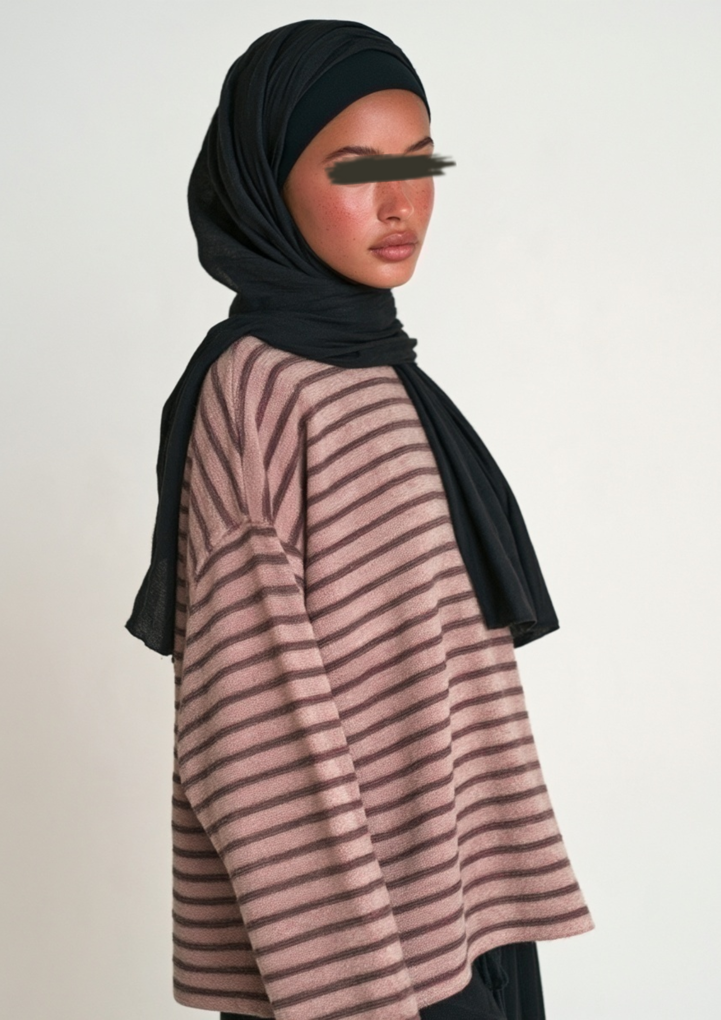 T-shirt modeste à manches longue, rose à rayures noires – Image 2