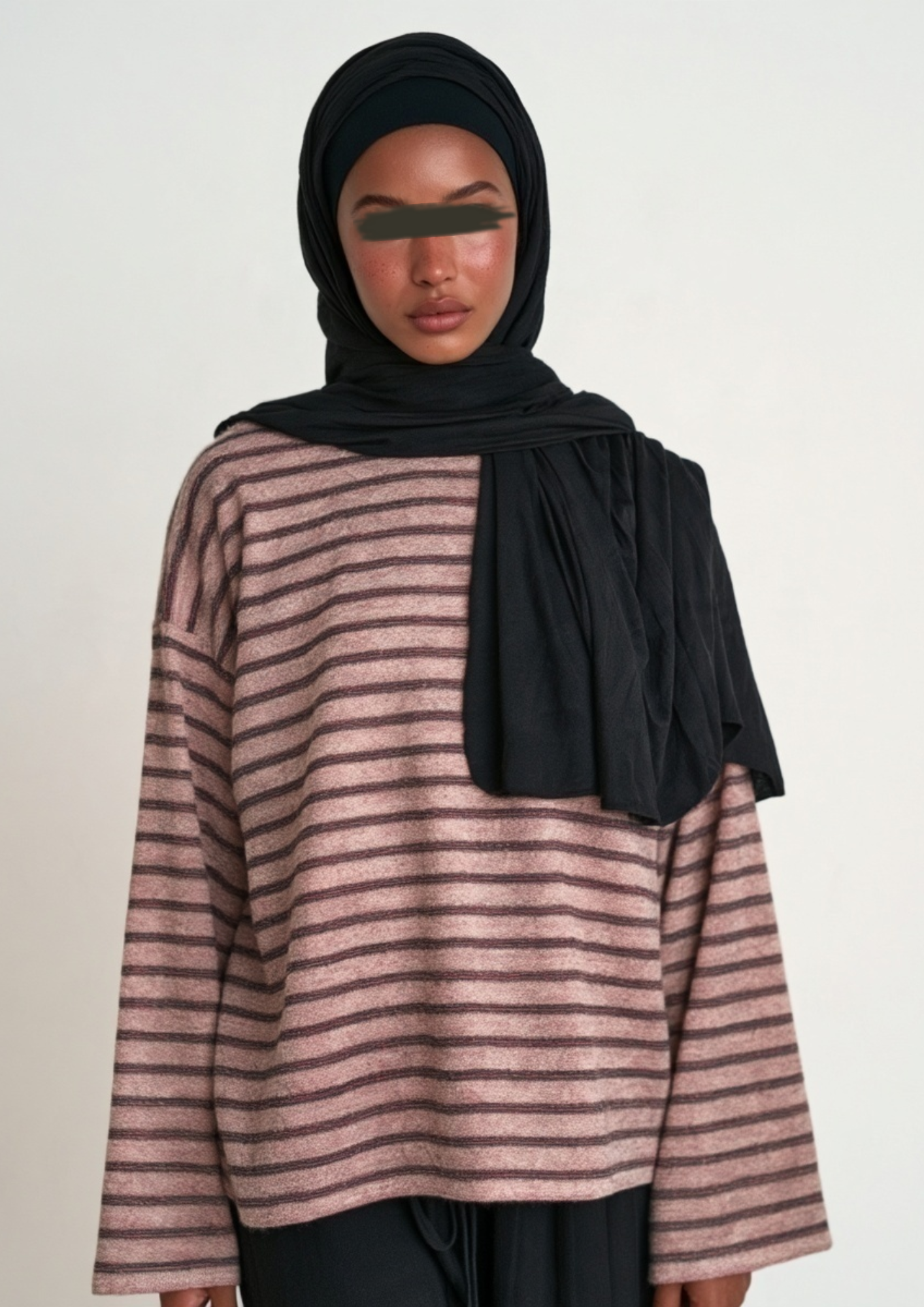 T-shirt modeste à manches longue, rose à rayures noires – Image 3